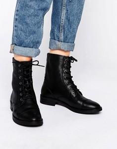 Кожаные ботильоны со шнурками ASOS ANCROS - Черный
