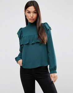 Блузка с высоким воротом и оборкой ASOS - Зеленый