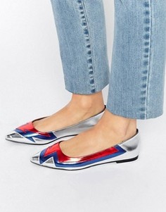 Балетки с заостренным носком и узором в виде молний ASOS LYNX - Серебряный