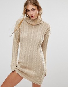 Платье мини с узором косичка и отворачивающимся воротником Missguided - Рыжий