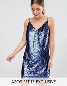 Расшитое пайетками платье мини на бретельках ASOS PETITE - Темно-синий