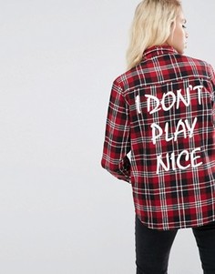 Рубашка в клетку с текстовым принтом ASOS - Мульти