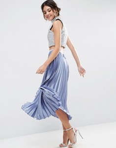 Плиссированная атласная юбка миди ASOS - Золотой