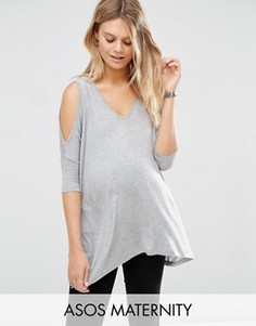 Oversize-топ с открытыми плечами и асимметричным подолом ASOS Maternity - Серый
