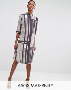 Платье миди в полоску с высоким воротом для беременных ASOS Maternity - Мульти