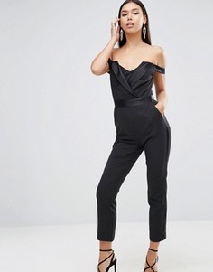 Комбинезон с открытыми плечами и вырезом в стиле смокинга ASOS - Черный