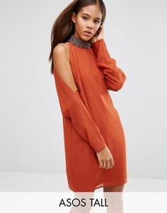 Платье мини с вырезами на плечах ASOS TALL - Коричневый