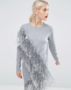 Джемпер с бахромой металлик ASOS co-ord - Серебряный