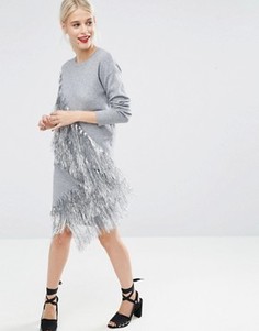 Трикотажная юбка с бахромой металлик ASOS - Серебряный