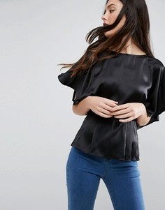 Атласная блузка с рукавами-кимоно ASOS - Черный