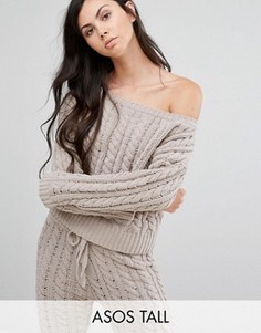 Джемпер вязки косичкой из синели в стиле casual ASOS TALL - Бежевый