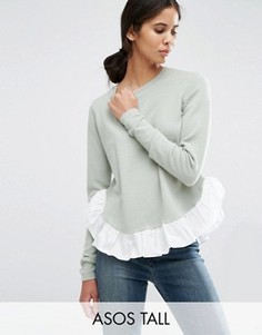 Джемпер с тканой кромкой-оборкой ASOS TALL - Зеленый