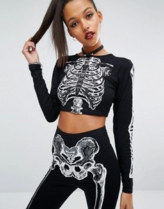 Кроп-топ с принтом скелета Missguided Halloween - Черный