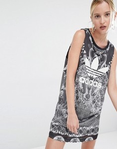 Платье-майка с принтом пейсли и логотипом-трилистником adidas Originals X Farm - Черный