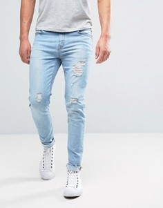 Джинсы скинни с потертостями Hoxton Denim - Синий