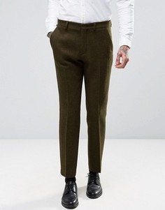 Строгие брюки слим из 100% шерстяного твида ASOS - Зеленый