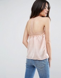 Атласный топ с кружевом сзади ASOS - Розовый