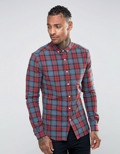 Бордовая рубашка скинни в клетку ASOS - Красный