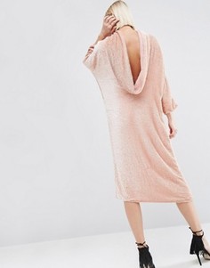 Платье с драпировкой сзади и отделкой пайетками ASOS WHITE - Розовый
