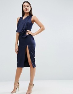 Платье миди с вырезом сзади и драпированной горловиной ASOS - Синий
