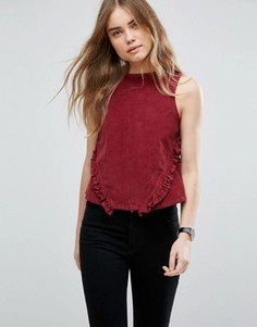 Свободный вельветовый топ с оборками ASOS - Красный