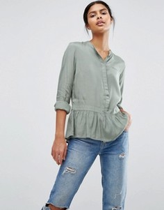 Блузка с длинными рукавами и оборкой по краю Vila - Зеленый