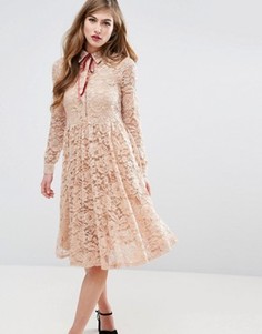 Кружевное платье-рубашка миди со складками ASOS - Розовый