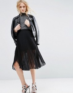 Плиссированная юбка миди с удлиненной кромкой ASOS - Черный