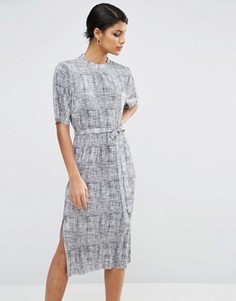 Платье миди из плиссированной меланжевой ткани ASOS Plissé - Серый