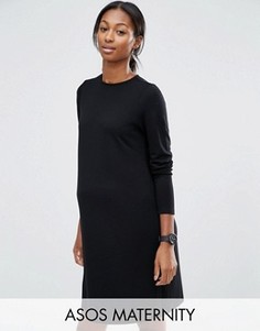 Цельнокройное платье для беременных из понте с рукавами 3/4 ASOS Maternity - Черный