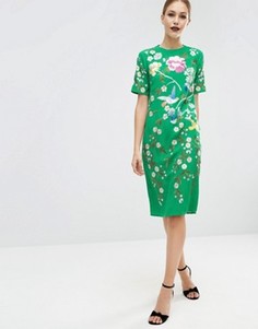 Цельнокройное платье с вышивкой ASOS - Зеленый