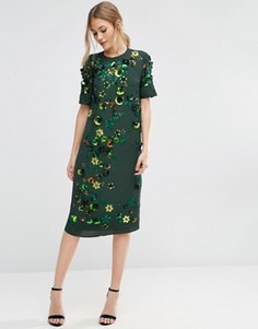 Цельнокройное платье миди с отделкой ASOS - Зеленый