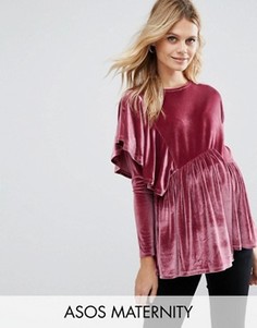 Бархатный топ для беременных с крупными оборками ASOS Maternity - Розовый