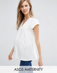 Футболка в стиле оригами с V-образным вырезом ASOS Maternity - Белый