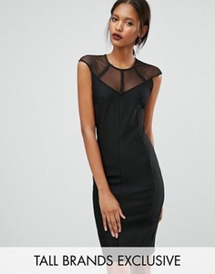 Платье в рубчик с сетчатыми кокеткой и рукавами Y.A.S Tall Margarita - Черный