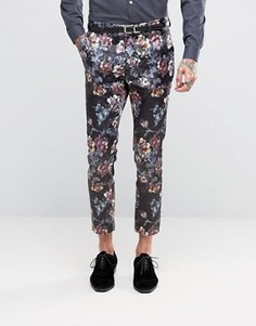 Сатиновые укороченные супероблегающие брюки с цветочным принтом ASOS - Фиолетовый