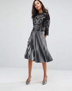 Плиссированная юбка цвета металлик Miss Selfridge - Серебряный