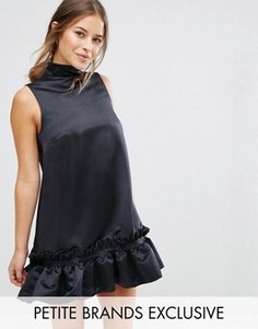 Структурированное цельнокройное платье мини с оборкой на подоле John Zack Petite - Черный