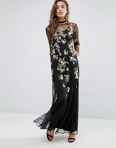 Платье макси с цветочной вышивкой Miss Selfridge - Черный