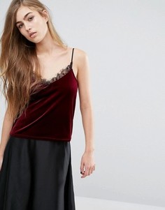 Бархатный топ с кружевной отделкой Miss Selfridge - Фиолетовый