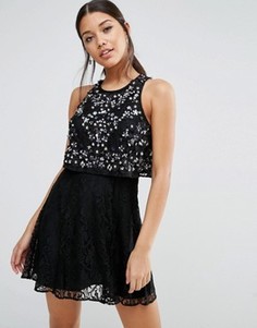 Кружевное платье мини с укороченным декорированным лифом ASOS - Черный
