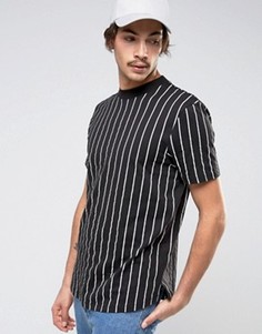 Длинная футболка в полоску с асимметричным подолом ASOS - Черный