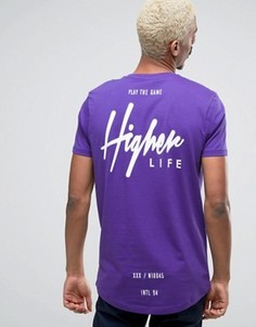 Удлиненная футболка с закругленным низом и принтом Higher Life сзади ASOS - Фиолетовый