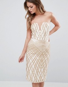 Платье-футляр с вырезом сердечком и пайетками TFNC - Кремовый