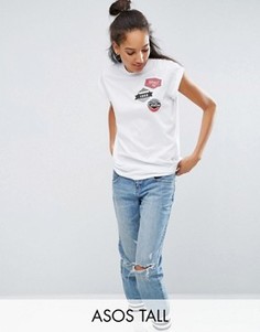 Футболка бойфренда с нашивками ASOS TALL - Белый