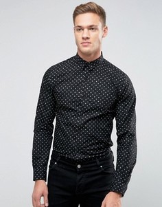 Рубашка узкого кроя в горошек Selected Homme - Черный