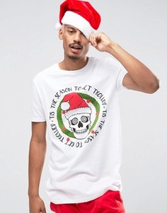 Удлиненная футболка с принтом черепа ASOS Christmas - Белый