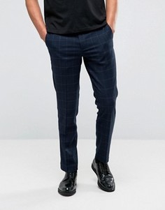 Клетчатые брюки слим в строгом стиле Burton Menswear - Темно-синий