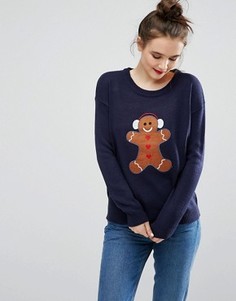 Новогодний джемпер с узором пряничного человечка Brave Soul - Темно-синий