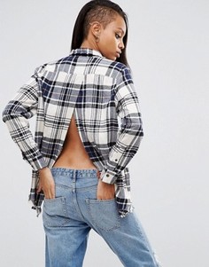 Oversize-рубашка в клетку с необработанными краями и разрезом сзади ASOS - Мульти